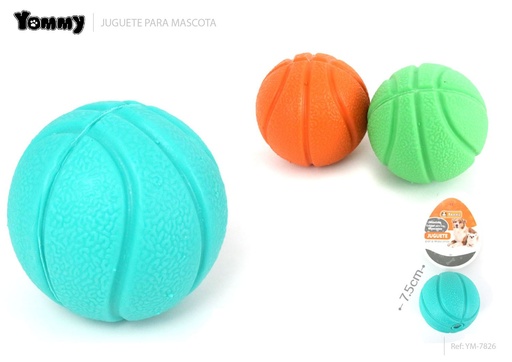 [YM7826] Juguete TPR de baloncesto con sonido 7.5cm - Accesorios para mascotas