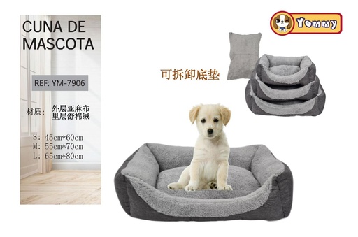 [YM7906] Cuna para perro gris 3 piezas lino y felpa suave ref 7906