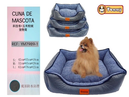 [YM7989-1] Cuna de perro en tela de tecnología y pelaje de maíz azul - Cama para mascotas 