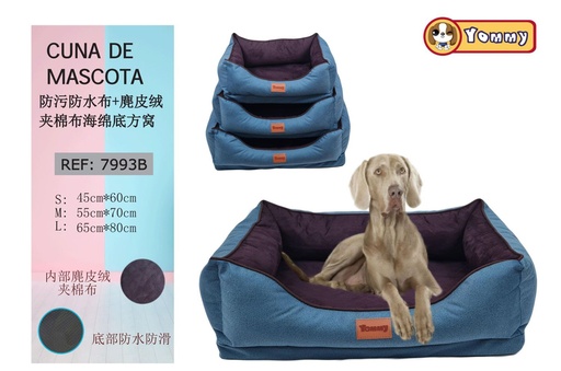 [YM7993B] Cuna de perro anti mancha 3 piezas azul y morado - Accesorios para mascotas y confort canino