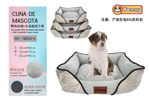 [YM8362-6] Cuna de perro tres piezas de felpa beige con diseño de cocodrilo para mascotas