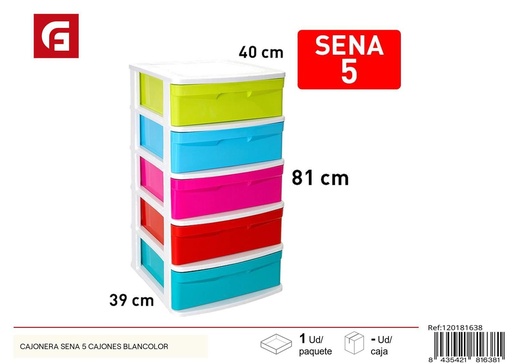 [120181638] Cajonera Sena de plástico 5 cajones blanco para organización del hogar