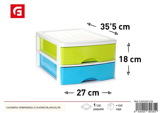 [120182135] Cajonera sobremesa 2 cajones blanco