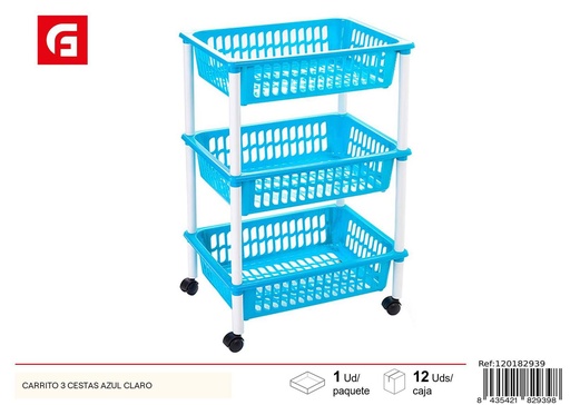 [120182939] Carrito de cocina 3 cestas azul claro multiusos