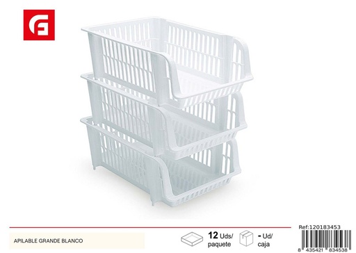 [120183453] Canasta plástica apilable grande blanca - Accesorios de hogar