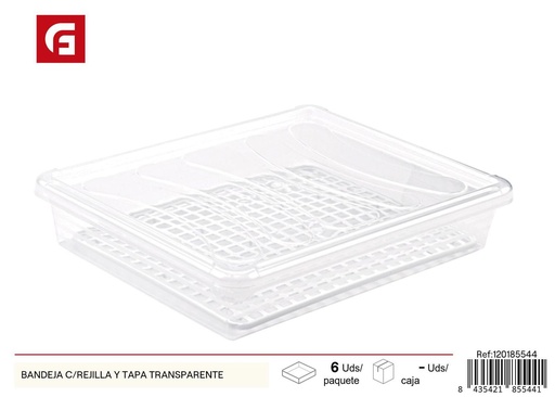 [120185544] Bandeja con rejilla y tapa transparente para alimentos