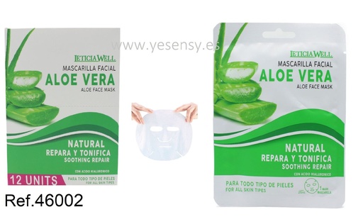 [8435433225997] Mascarilla facial de aloe vera verde 12/u Leticia Well para hidratación y cuidado de la piel