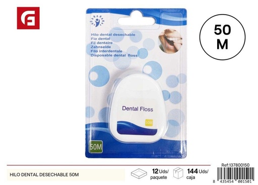[137800150] Hilo dental desechable 50m para higiene bucal