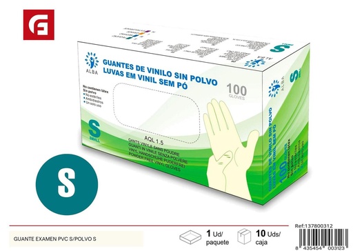 [137800312] Guante de examen de PVC sin polvo S - Accesorios de limpieza