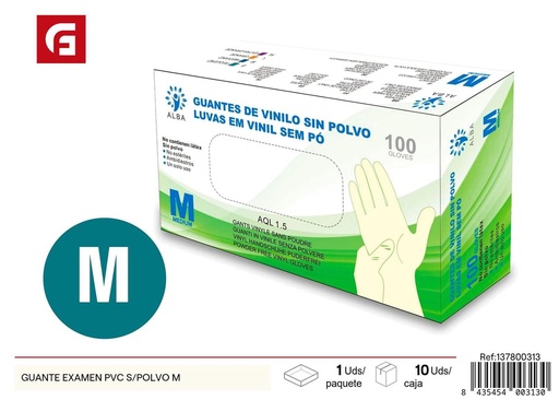 [137800313] Guante de examen de PVC sin polvo M - Accesorios de limpieza