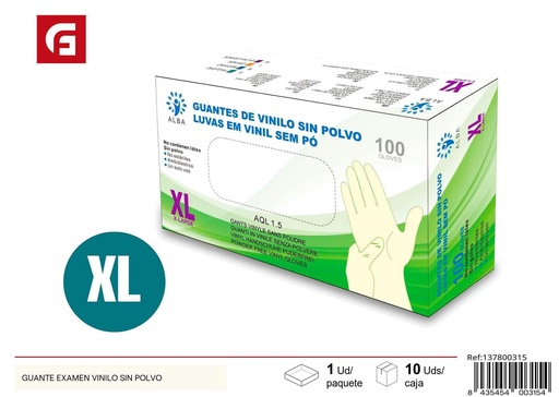 [137800315] Guante de examen de vinilo sin polvo XL - Accesorios de limpieza
