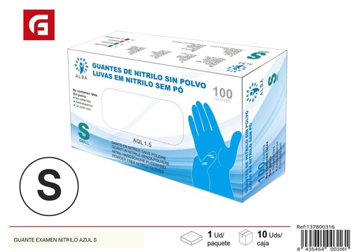 [137800316] Guantes de examen nitrilo azul talla S, protección de salud