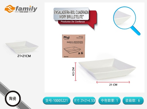 [10005221] Ensaladera-bol cuadrada de cerámica 21cm Ivory brillo