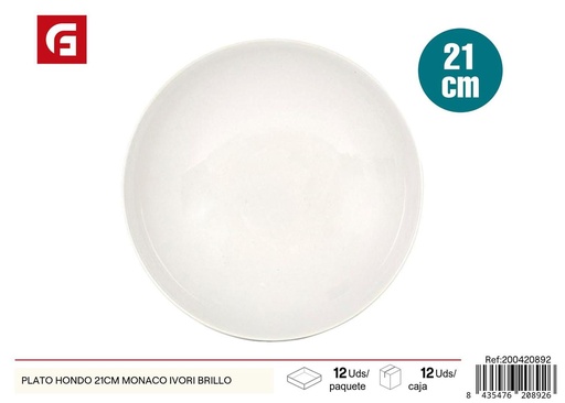 [200420892] Plato hondo 21cm Mónaco marfil brillante para alimentos