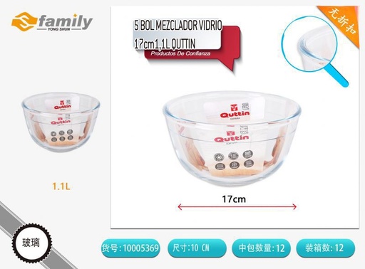 [10005369] Bol mezclador de vidrio de 17 cm capacidad 1.1L - Accesorios de cocina
