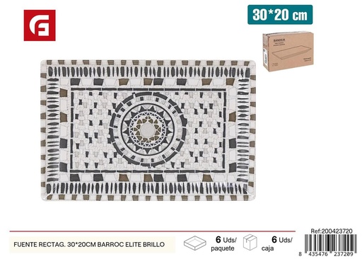 [10005503] Fuente rectangular de vidrio 30x20cm Barroc Elite para cocina