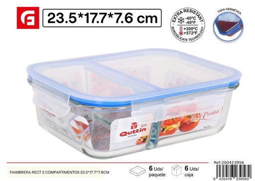 [200423956] Fiambrera rectangular con 2 compartimentos 23.5x17.7x7.6cm para comidas