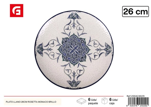 [200424029] Plato llano Rosetta Monaco brillo 26 cm - Vajilla decorativa