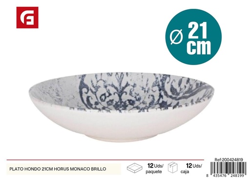 [200424819] Plato hondo de cerámica Horus Monaco brillo 21cm para mesa