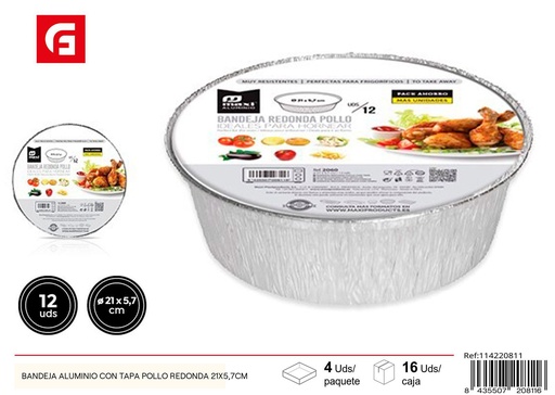 [114220811] Bandeja redonda de aluminio con tapa para pollo Ø21X5.7CM - Desechables