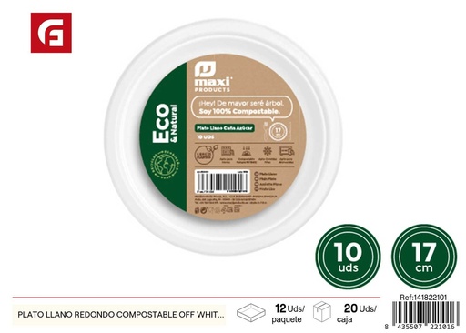 [141822101] Plato llano redondo compostable off white postre - Utensilios desechables
