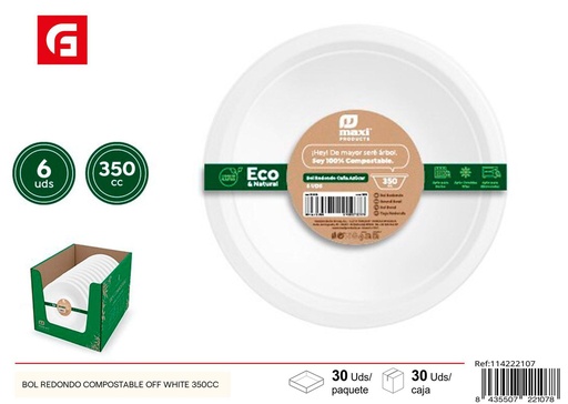 [114222107]  Bol redondo compostable off white 350CC - Desechables