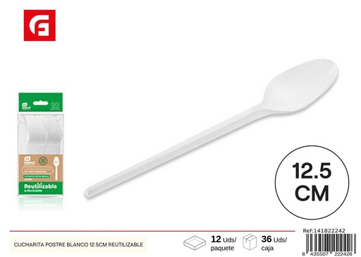 [141822242] Cucharita de postre blanca reutilizable 12.5 cm (24 unidades) - Cubiertos desechables