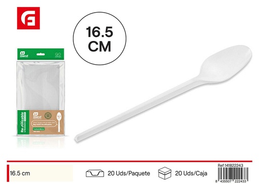 [141822243] Cuchara blanca reutilizable 16.5cm 100uds - Cubiertos desechables
