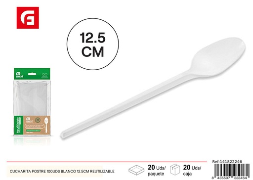 [141822246] Cucharita postre blanca reutilizable 12.5 cm - Utensilios desechables