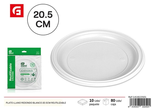 [141822501] Plato llano redondo blanco Ø20.5 cm reutilizable - Vajilla y desechables