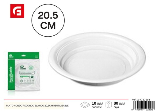 [114222251] Plato hondo redondo blanco 20.5 cm reutilizable - Artículos desechables