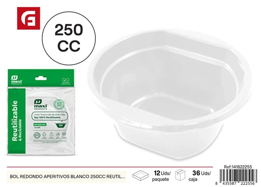 [141822255]  Bol redondo aperitivos blanco 250CC reutilizable - Desechables
