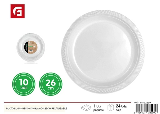 [141822299] Plato llano redondo blanco 26cm reutilizable - Platos desechables