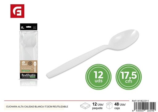 [141822311] Cuchara blanca reutilizable de alta calidad 17,5 cm - Cubiertos de cocina