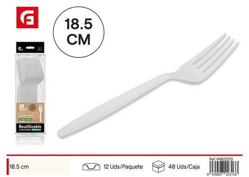 [141822313] Tenedor alta calidad blanco 18.5cm reutilizable para eventos