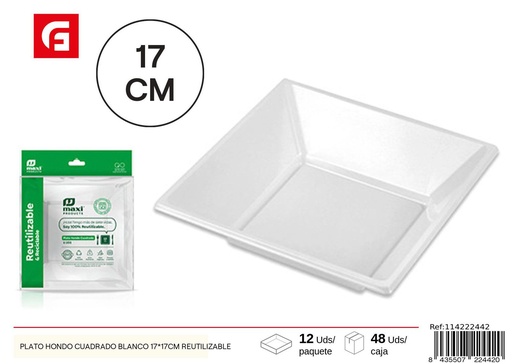 [114222442] Plato hondo cuadrado blanco 17X17 cm reutilizable 6 unidades - Utensilios desechables