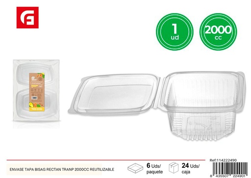 [114222490] Envase con tapa bisagra rectangular 2000cc reutilizable para alimentos