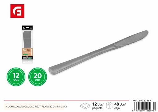 [114222587] Cuchillo de alta calidad color plata 20 cm 12 unidades - Utensilios desechables