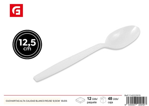 [114222919] Cucharitas de alta calidad blanca 12.5cm 12 unidades - Utensilios desechables
