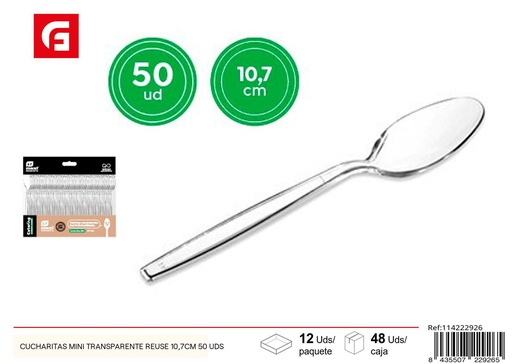 [114222926] Cucharitas mini reutilizables transparentes 10.7 cm 50 uds - Utensilios desechables