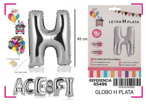 [65496] Globo de mylar letra H plata 45cm