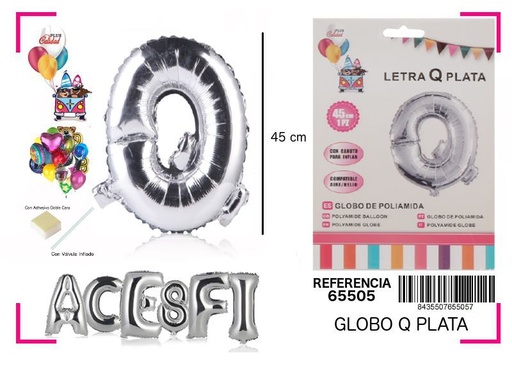 [65505] Globo Mylar letra Q plata 45cm para fiestas y celebraciones