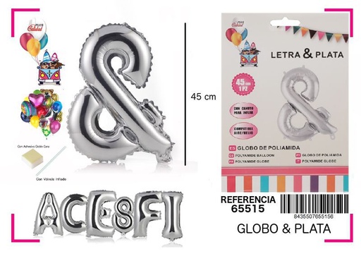 [65515] Globo mylar letra plata 45cm para fiestas