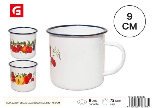 [201410787] Taza esmaltada decorada con frutas 9cm para cocina