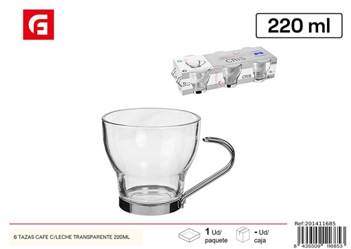 [201411685] Tazas de café con leche de vidrio transparente 220ml (6) - Vajilla de vidrio