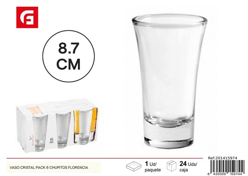 [201415974] Vaso de cristal pack de 6 chupitos Florencia - Cristalería de vidrio