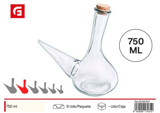 [201417431] Porrón de cristal 750 ml con tapón de corcho - Vidrio y cerámica para aceites