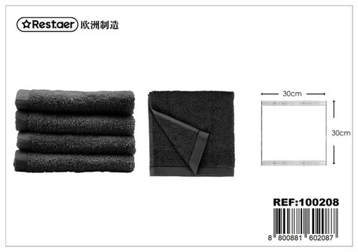 [160208] Toalla facial 30x30cm 300g negro para baño y aseo