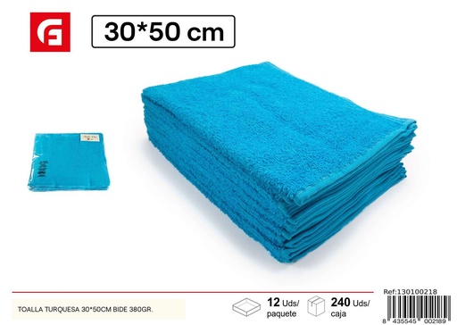 [130100218] Toalla turquesa 30x50cm Bide 380g - Toallas