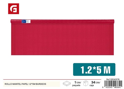 [130141578] Rollo mantel papel burdeos 1.2*5m - Artículos desechables